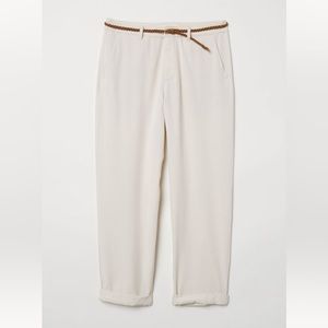 NWOT H&M Loose Straight Fit summer Beige Pants with braided brown belt
